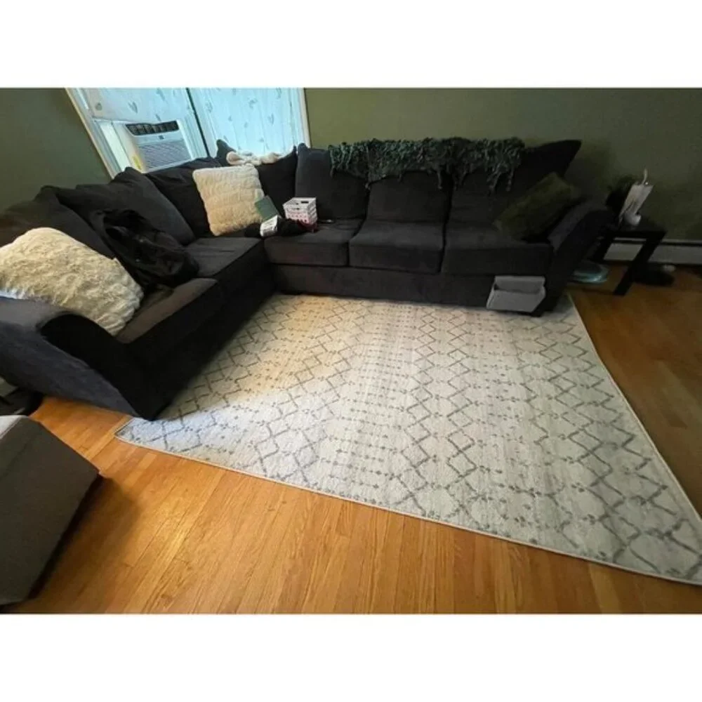 5x8 Moroccan Boho Area Rug, Vintage Diamond Cream/Gray Stain-Resistant Carpet